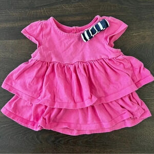 Gymboree tiered ruffle pink top girls size 12-18 month shirt with navy white bow